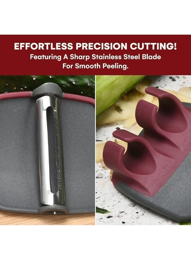 سبيس شوب مقشرة خضروات للأصابع بمقبض مطاطي مريح مقشرة راحة اليد بشفرة من الفولاذ المقاوم للصدأ أداة تقشير سهلة للبطاطس والجزر والخيار والفواكه مقشرة يدوية ناعمة الملمس - Image 4